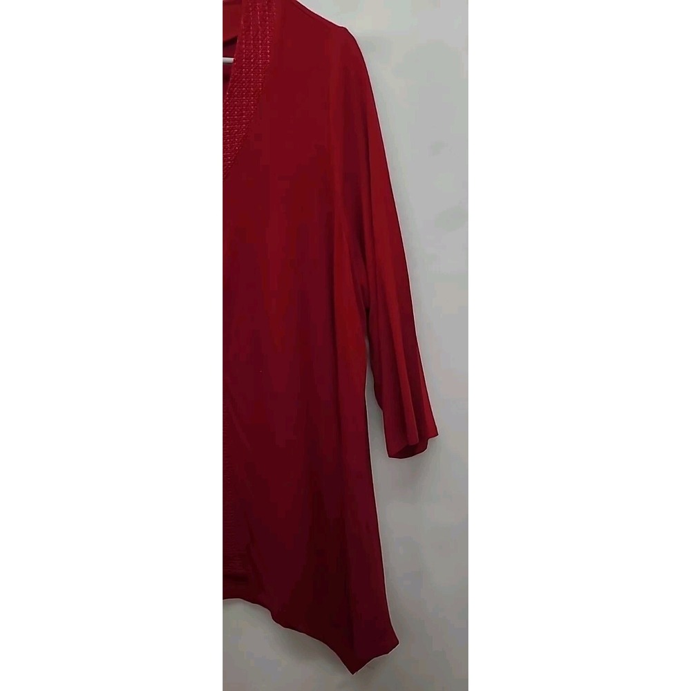 Adrianna Papell Womens Blouse Red V-Neck 3/4 Sleeve Fairy Size 2X - Picture 6 of 9